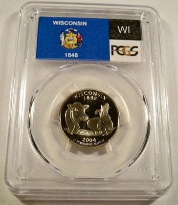 2004-S 25c CLAD PCGS PR70DCAM WISCONSIN QUARTER PROOF DEEP CAMEO PR 70 DC WI - Image 1 of 4