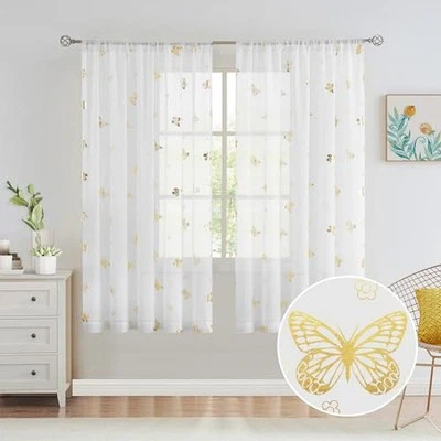  Paneles de cortina transparentes mariposa para niños guardería 52" W x 63" L (paquete de 2) blancos Foto 1 de 4