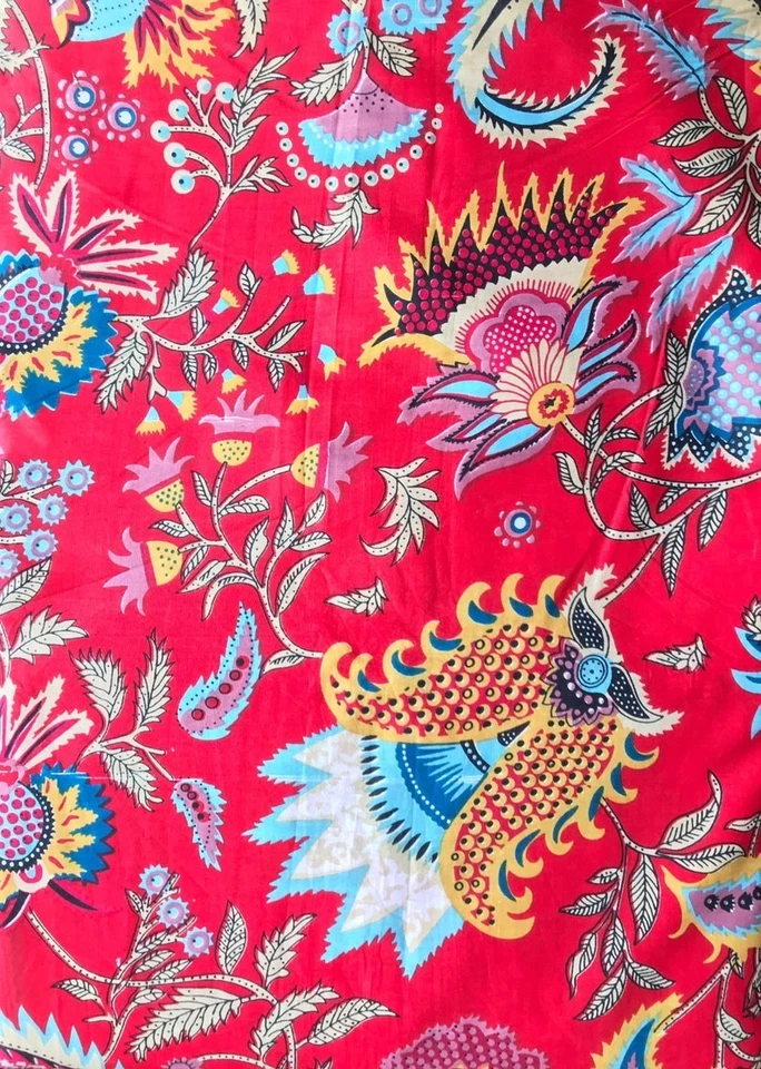 5 Yard Indian Cotton Handmade Print Fabric Sanganeri Hand Block Printed Fabric - Image 1 of 2