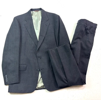 vtg 90s Cricketeer 42L 36x32 2pc Pant Suit Charcoal Windowpane Flannel Wool USA - Image 1 of 4