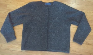 Karen Scott Pure Wool Gray Cardigan Sweater, Shoulder Pads Large, Australia - Picture 1 of 8