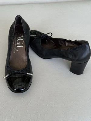 AGL Zapatos de salón con moño de cuero negro para mujer 8,5 EU 38,5 sin cordones Hecho en Italia Foto 1 de 4