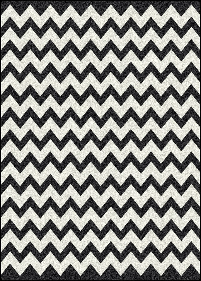 Alfombra Chevron 5x8 Milliken Vibe negra moderna a rayas - aproximadamente 5'4"x7'8" Foto 1 de 1