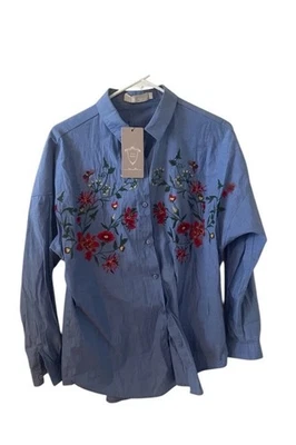 NWT Lucy Wang Embroidered Button Down Top Size Large Women’s - Image 1 of 4