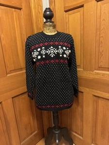 Liz Claiborne Liz & Co Petite Small Navy Red Snowflake Sweater Cotton Blend - Picture 1 of 9