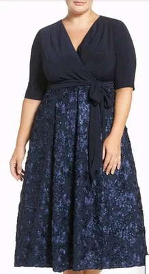 Alex Evenings Womens Plus Size Tea Length Dress With Rosette Detail Sz 20W - image 1 of 4
