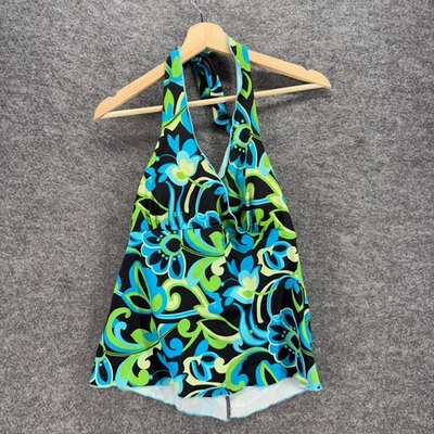 Camiseta Tankini Tropical Escape Mujer 14 Azul Floral Sin Mangas Halter Cuello Push Up Foto 1 de 4