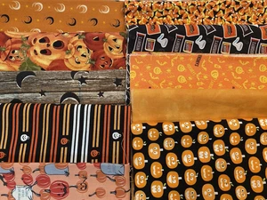 Lot of 10 Halloween fabric scraps 9" x 22" quilt cotton Riley Blake - Picture 1 of 3
