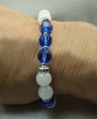 Handmade Beaded Stretch Birthstone Bracelet: Malaysian Jade and Czech Crystal - Image 1 of 4