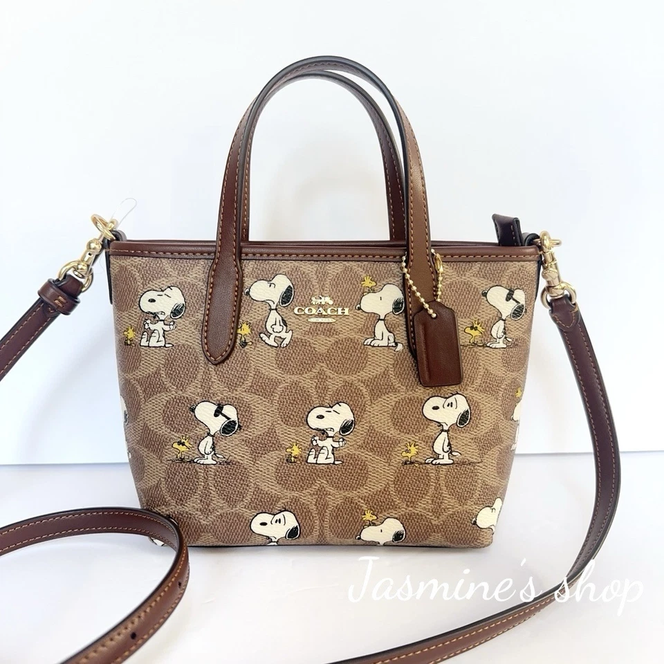Coach x Peanuts Snoopy City Mini Tote Bag Signature CBS83 Genuine USA