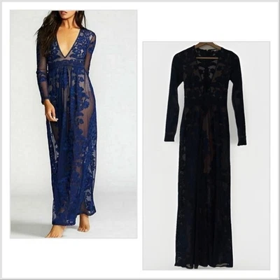 Vestido de encaje For Love And Lemons Temecula manga larga azul para mujer XS Boho Fairy Foto 1 de 4
