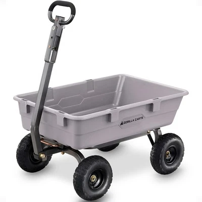 Gorilla Carts 800 Pound Capacity Heavy Duty Poly Yard Dump Utility Cart, Gray
