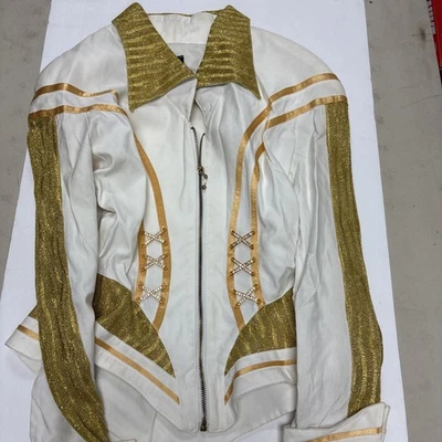 CHAQUETA PEPLUM GLAM ROCK GLAM BLANCA DE COLECCIÓN AÑOS 80 - CON TACHUELAS Y JOYAS - TALLA S/M P Foto 1 de 4