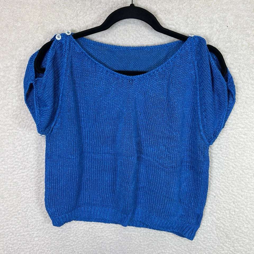 Top tejido Liz Claiborne de colección para mujer L azul seda rayón recortado años 80 90 Foto 1 de 4
