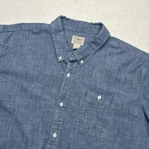 LL Bean Shirt Mens 3XL Slightly Fitted Lightweight Denim Chambray Short Sleeve - Picture 1 of 13