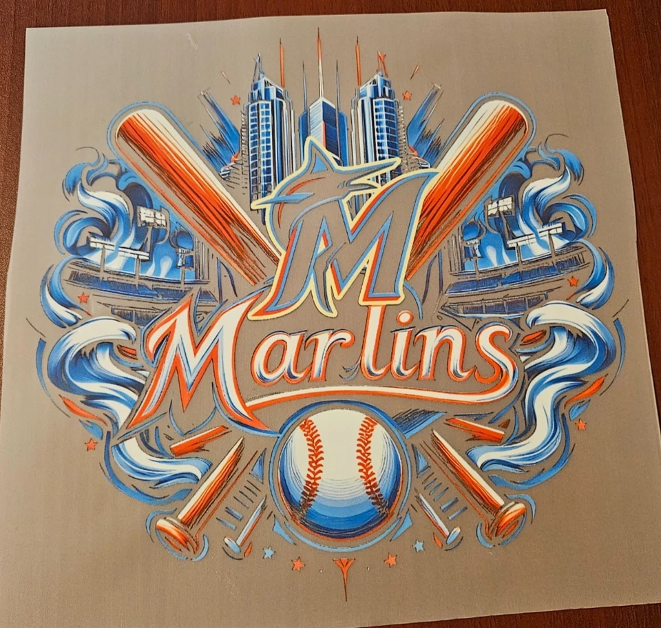 Miami Marlins Colorful 8" DTF Heat Transfer Iron On FREE Shipping (C1/5) - Image 1 of 1