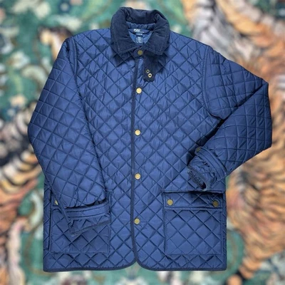 Abrigo acolchado Polo Ralph Lauren chaqueta de granero cuello de pana a presión azul preppy Foto 1 de 4