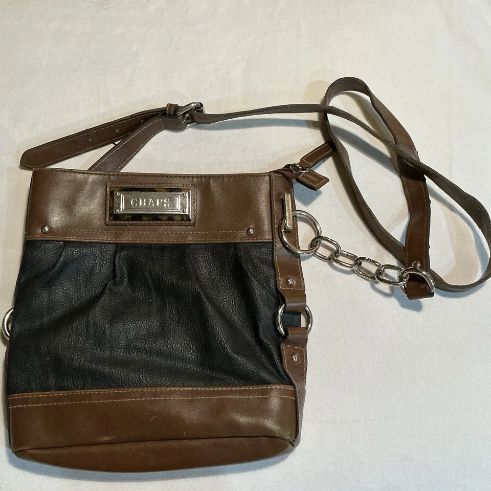 Bolso Bandolera Chaps Negro Marrón Imitación Cuero Bolso de Hombro Detalle de Cadena 9x10 Foto 1 de 4