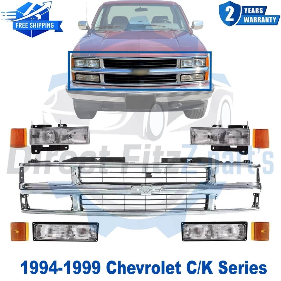 Rejilla delantera cromada + luz de cabeza y señal + reflector para Chevy serie C/K 95-99 Foto 1 de 4