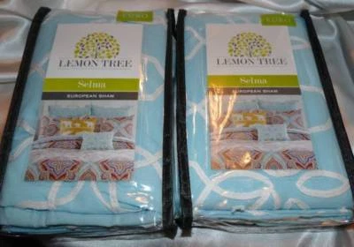 2 NUEVO Limón Euro Sham SELMA Aqua con Cinta Blanca 26" x 26" Tema Playa Foto 1 de 2