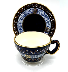 HB Quimper France Kobaltblau Vergoldet Keltisch Signiert Handbemalt Teetasse Untertasse Set - Bild 1 von 19