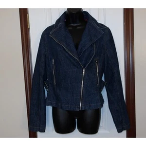 Moda International Denim Moto Jacket Full Zip Asymmetrical Blue M - Picture 1 of 4
