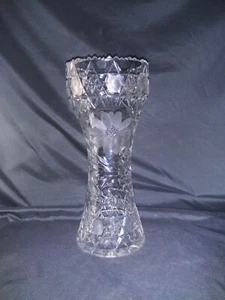 Antique American Brilliant Cut Glass Corset Intaglio Floral Hobstar 12" - Picture 1 of 11