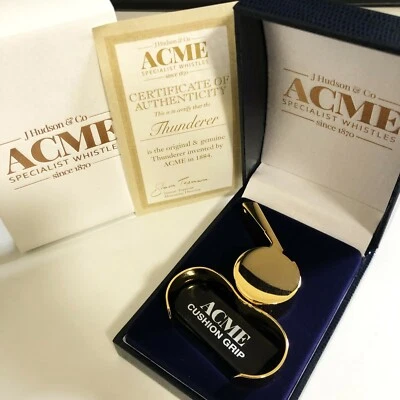 ACME 477/58.5 THUNDERER FINGERGRIP NETBALL WHISTLE GRIPS GOLD PLATED Referee - image 1 of 4