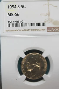 1954-S NGC MS66 JEFFERSON NICKEL!!! #A8379 - Picture 1 of 2