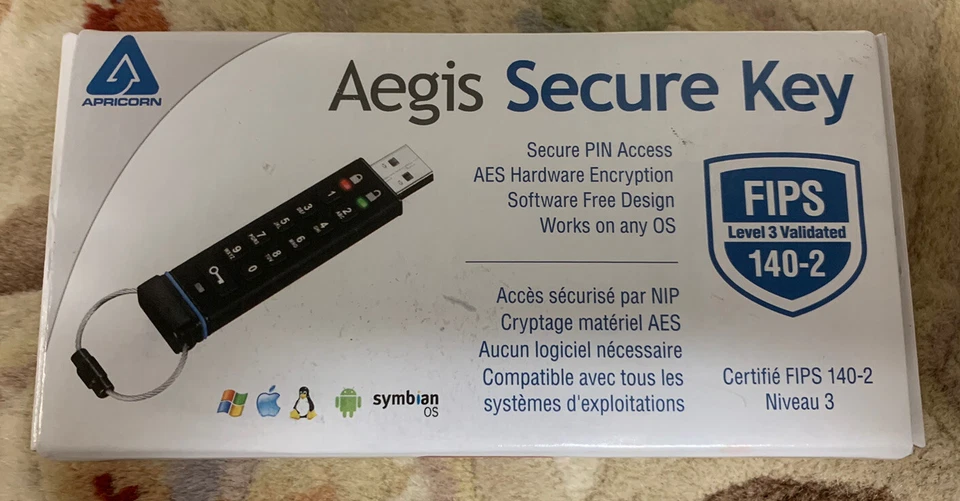 Apricorn Aegis Secure Key 256 Bit Encrypted USB Flash Drive 4GB-New factory seal - Image 1 of 2
