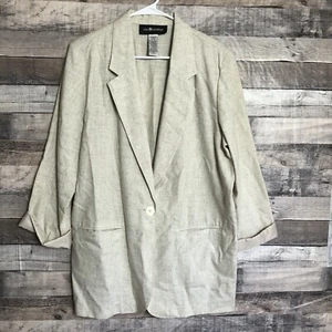 Sag Harbor Women's Size 16 Tan Linen Blend One Button Suit Blazer - Picture 1 of 7