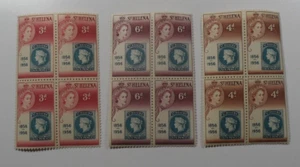 STAMPMART : ST. HELENA 1956 SG#166-68 1st STAMP CENTENARY QE II 3v B/4 MNH STAMP - Picture 1 of 5