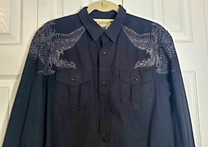 American Rag Black Long Sleeve Shirt Phoenix? Cowboy Rockabilly Mens Med 2-Sided - Picture 1 of 7