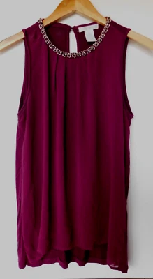 Design History Women Top Purple MEDIUM Viscose Sleeveless Swing Beads Pleats — 第 1/4 张图片