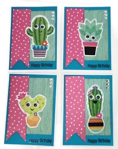 4 GEBURTSTAG Googly Eye KAKTUS BANNER Handarbeit Grußkarte Lot Set in Box - Bild 1 von 5