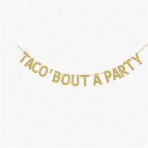 Fiesta Fiesta! Taco Party Banner - Sparkling Gold Glitter Paper Decorations for - Picture 1 of 4