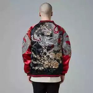 Herren Jacken Retro Chinesischer Drache Bestickt Trendy Baseballjacke - Bild 1 von 8