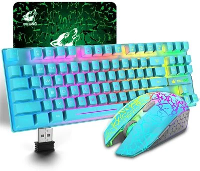 Wireless Gaming Keyboard and Mouse Set 87 Keys Rainbow Backlit 3800mAh Battery  - Image 1 of 4