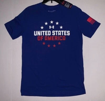 NUEVO CON ETIQUETAS Under Armour Freedom US of A USA Flag Hombre Mediano Azul S/S Camiseta Foto 1 de 3