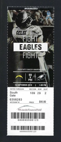KEENAN ALLEN DEBUT - 2013 NFL CHARGERS @ EAGLES FULL UNUSED FOOTBALL TICKET Cover