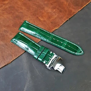 Green Leather Watch Strap Deployant Clasp Quick Release Pin Bars Replacements - Picture 1 of 10
