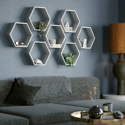 Pack de 3 estantes de pared hexagonales blancos mate (04610x3) - Imagen 1 de 4