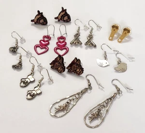 Lot of 9 PR Pierced Earrings Fun Whimsical Zipper Hearts Angel Bird Cow Mittens - Picture 1 of 19