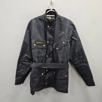 Barbour International A7 Bright Pass Grey Utility Biker Belt Jacket Coat Small - Image 1 of 4
