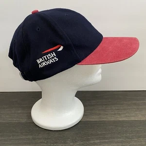 Vintage British Airways Hat Cap Strapback Adjustable Wool Navy Blue Red Rare - Picture 1 of 11