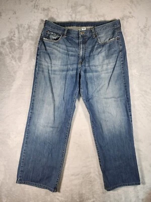 Lucky Brand Jeans Mens 38x28 Blue Denim Dungarees of America Distressed - Image 1 of 4