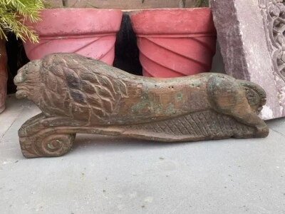 Antigua estatuilla de león sentado fina tallada a mano de madera antigua de 1700 rara Foto 1 de 4