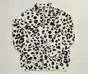 Volcom Womens Leopard Print Jacket Size Small 1/4 Zip Pullover Sherpa Fleece - Picture 1 of 7