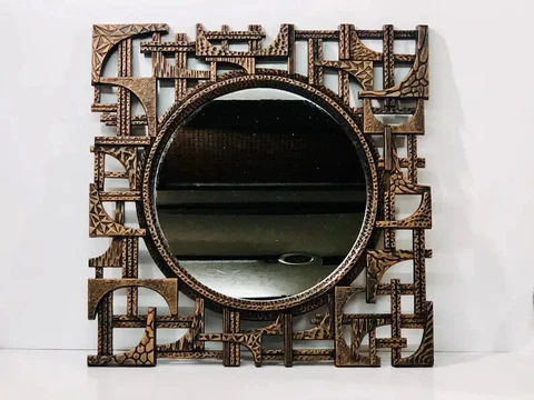 Vintage Brutalist Mirror Copper Craft 1970s Abstract Wall Mirror CopperCraft Cover