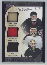 2022-23 Leaf In The Game Used Triple Relic Dominik Hasek / Martin Brodeur / Ed
